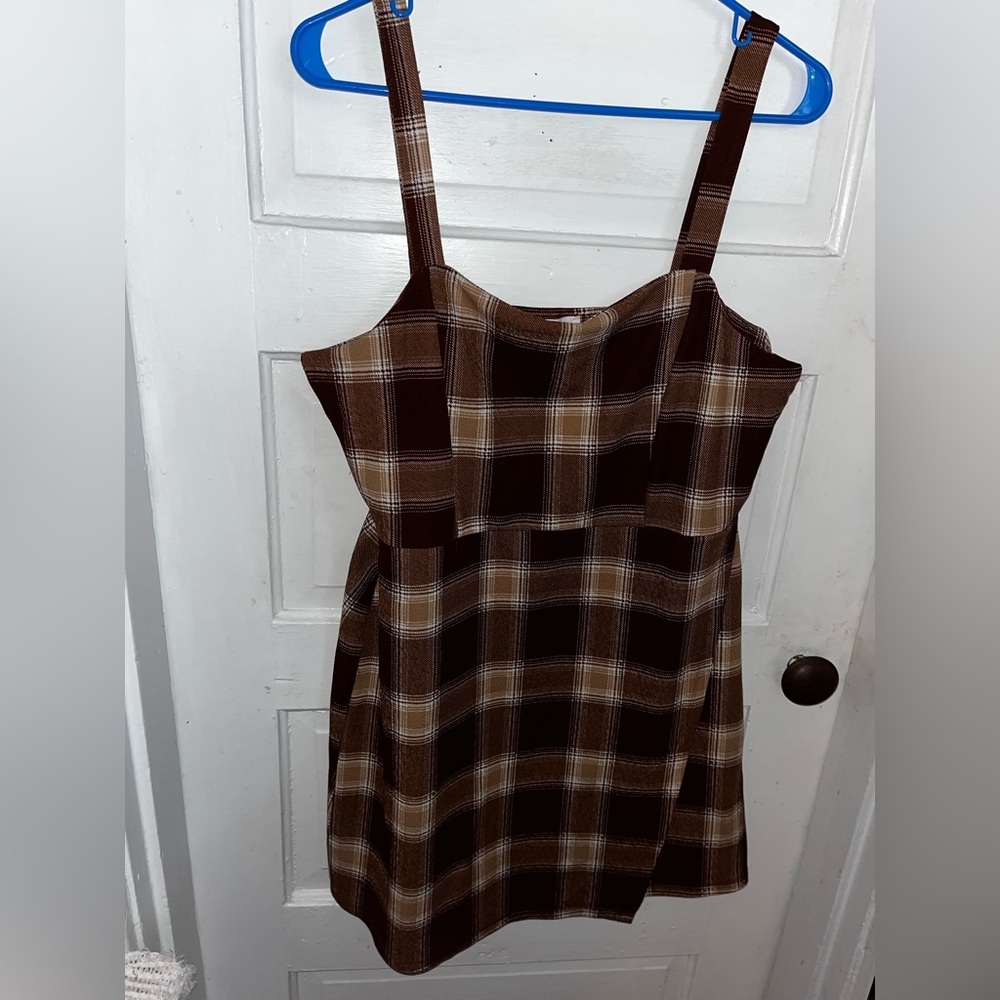 Ultra Flirt Plaid Brown Sleeveless Dress